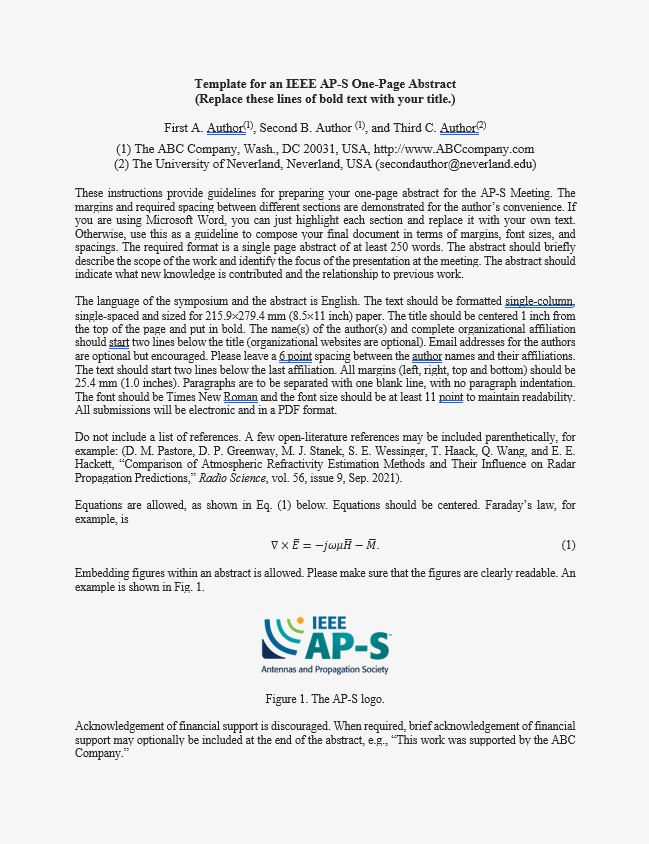 1-page, 1-column AP-S Abstract