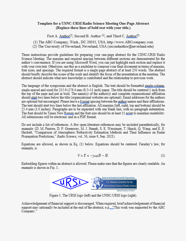 1-page, 1-column URSI Abstract